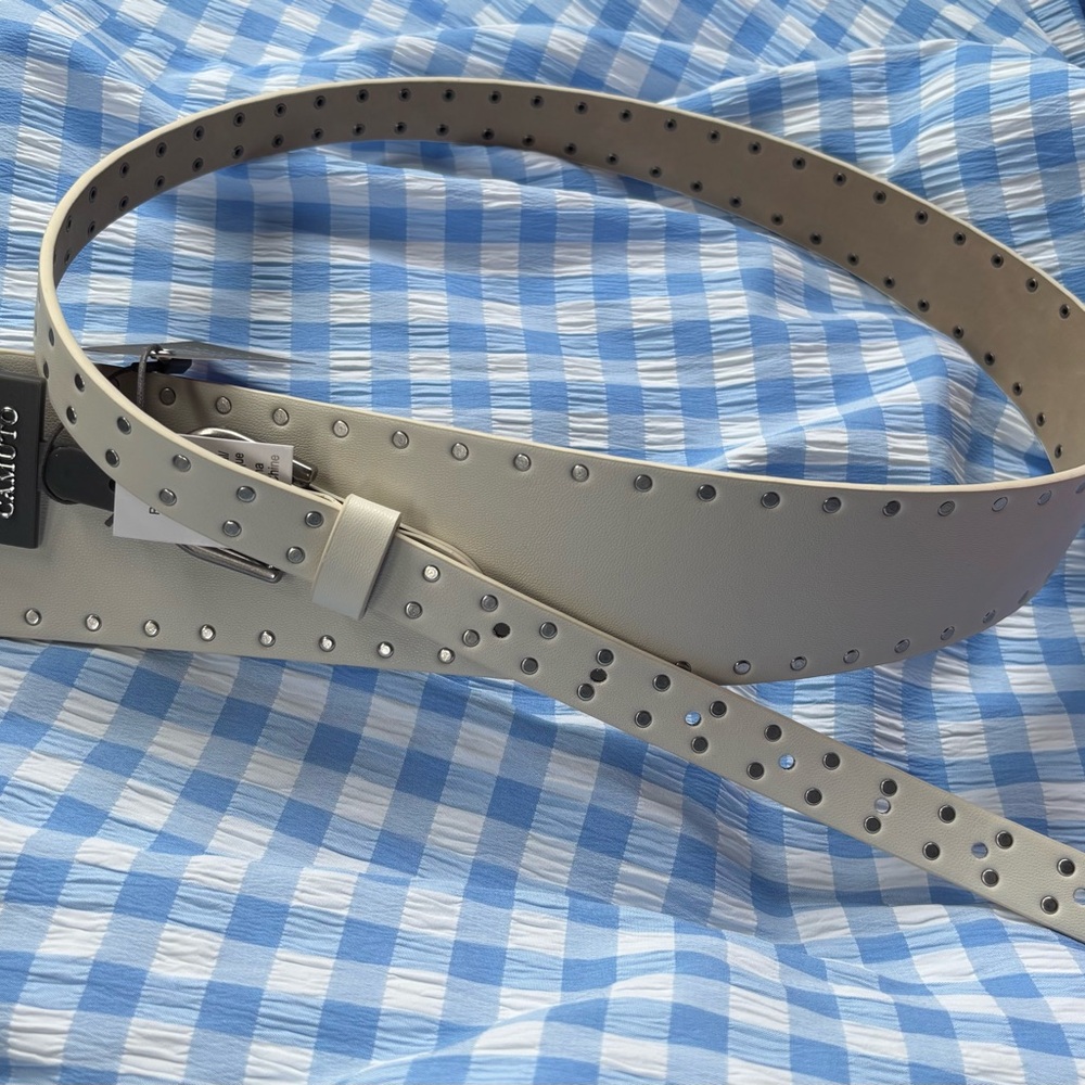 Vince Camuto White Studded Leather Belt